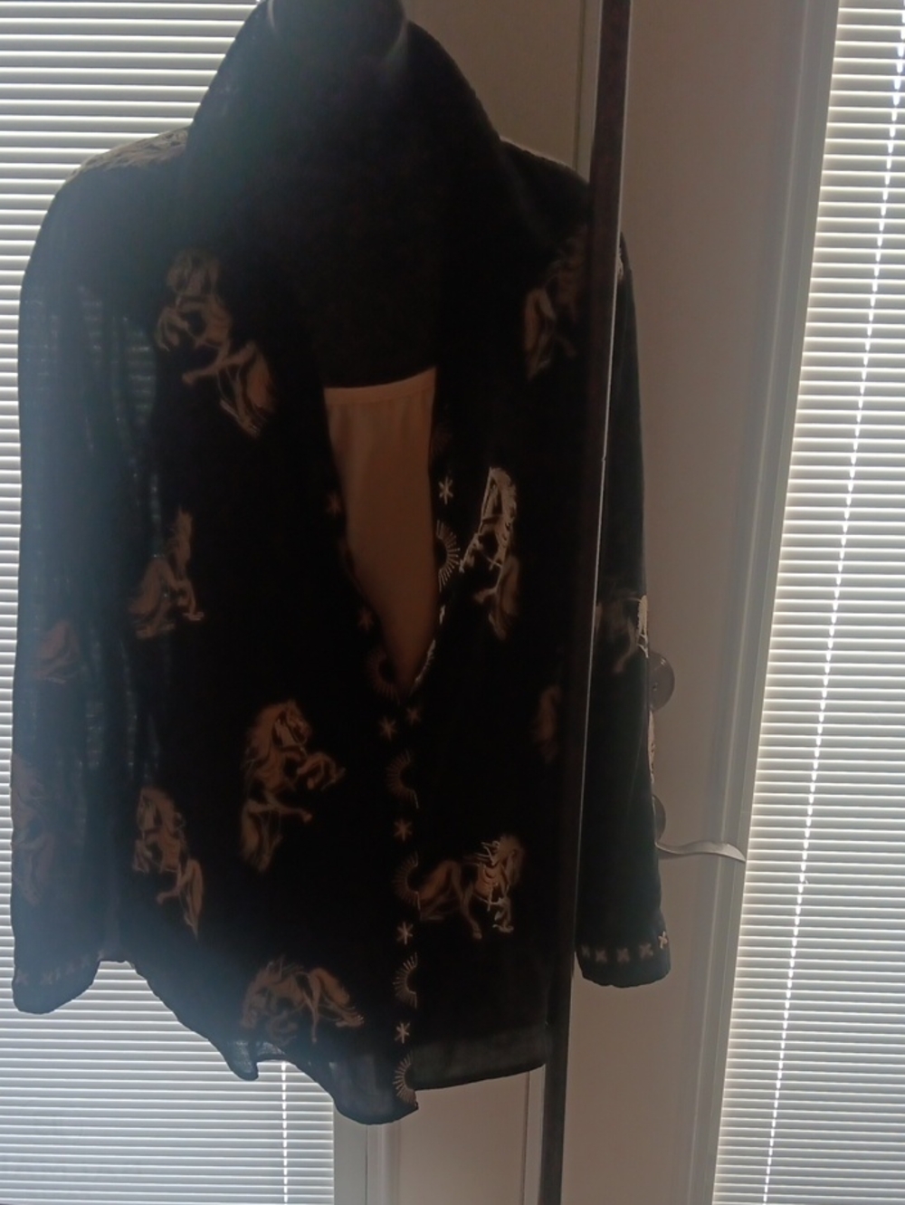 Black Printed Open-Front Women's Jacket